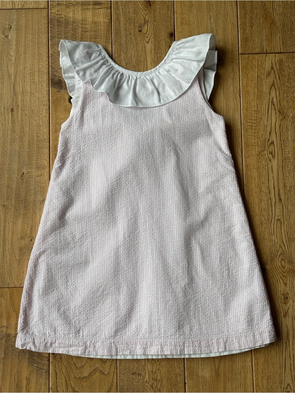 The Oaks Apparel Pink Seersucker Ruffle Dress size 6
